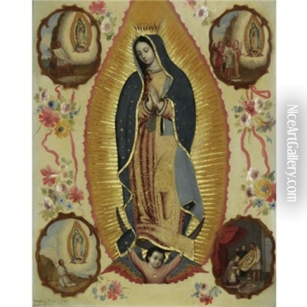 La Virgen De Guadalupe Con Cuatro Apariciones Oil Painting - Nicolas Enriquez