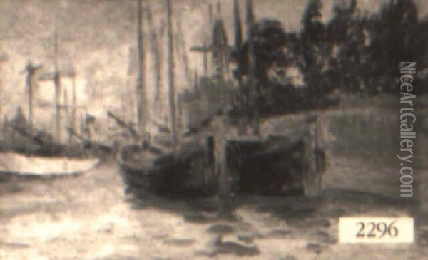 Harbor Scene With Docked Sailboats Oil Painting - Stefano Novo