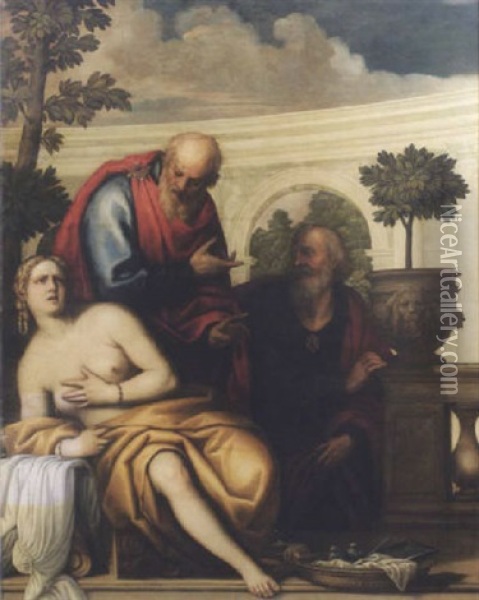 Susanna E I Vecchioni Oil Painting - Giovanni Antonio Fumiani