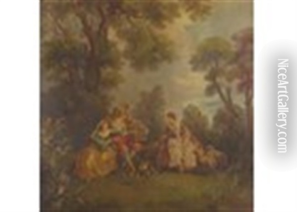 The Bird-trapper With A Lady And A Shepherdess And Flock Oil Painting - Jean-Antoine Watteau