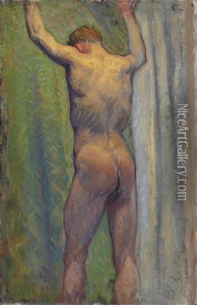 Standing Male Nude - An Academie Oil Painting - John Peter Russell