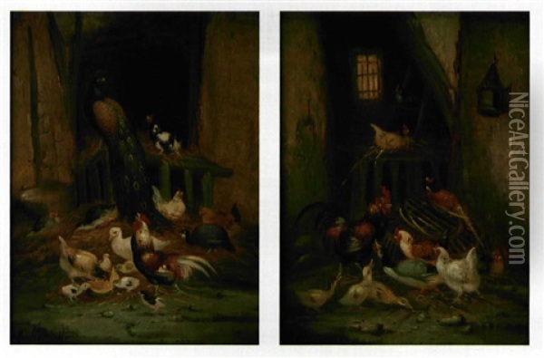 Scenes De Basse Cour (pair) Oil Painting - Claude Guilleminet
