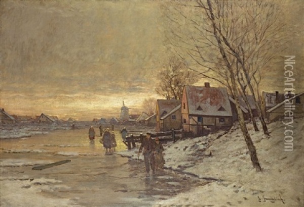 Winterlandschaft Oil Painting - Johann Jungblut