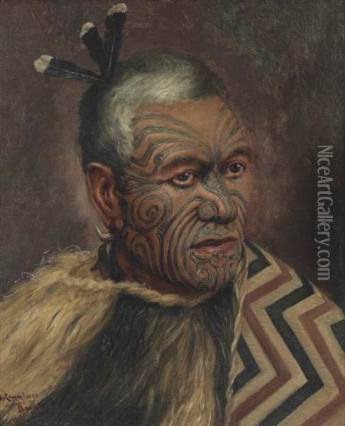 A Maori Chief Oil Painting - Vera Cummings