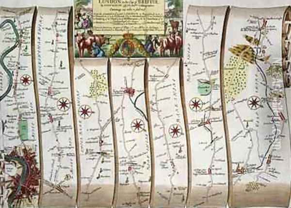 Road from London to Bristol from John Ogilbys Britannia 1675 Oil Painting - John Ogilby