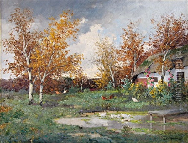 Nyari Kertreszlet Malyvakkal Oil Painting - Adolf Kaufmann