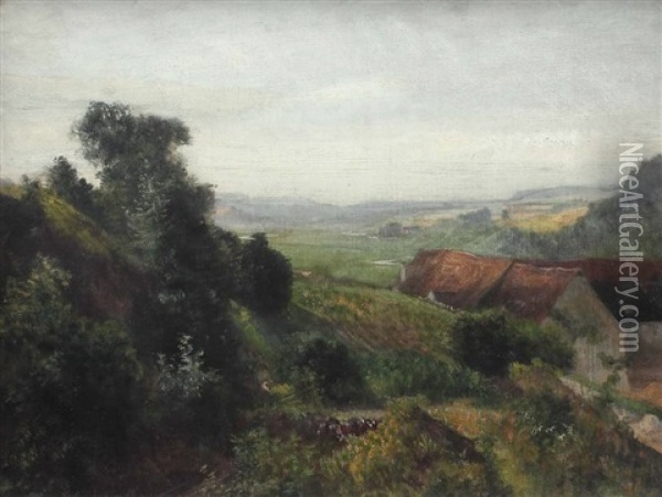 Landschaft Mit Hausern (study) Oil Painting - Theodor Christoph Schuez
