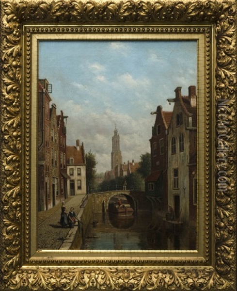 Amsterdam Canal Scene Oil Painting - Oene Romkes De Jongh