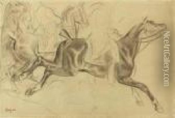Cavaliers En Habit; Etude 
D'apres Carle Vernet's La Chasse Au Cerf, Le Jour De Saint-hubert Oil Painting - Edgar Degas