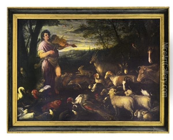 Orfeo Incanta Gli Animali Con La Musica Oil Painting - Francesco Bassano