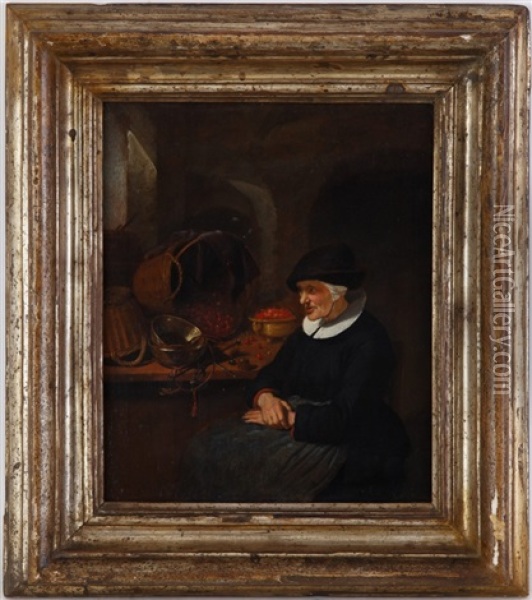 Vieille Femme Au Panier De Cerises Oil Painting - Quiringh Gerritsz van Brekelenkam