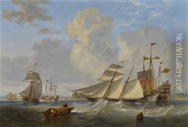 A British Opium Schooner And Other Shipping Off Hong Kong Oil Painting - John Wilson Carmichael