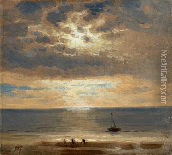 Evening At The Sea Oil Painting - Andreas Achenbach