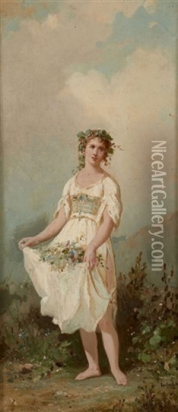 Jeune Fille En Flore Oil Painting - Francois-Louis Lanfant