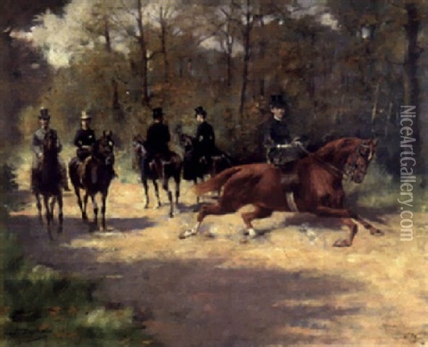 Chevaliers Au Bois De Boulogne Oil Painting - Maxime Dastugue