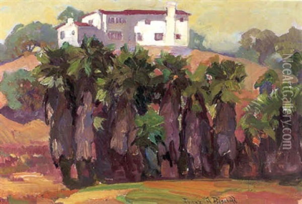 A House On A Hill Overlooking Palm Trees Oil Painting - Franz Arthur Bischoff