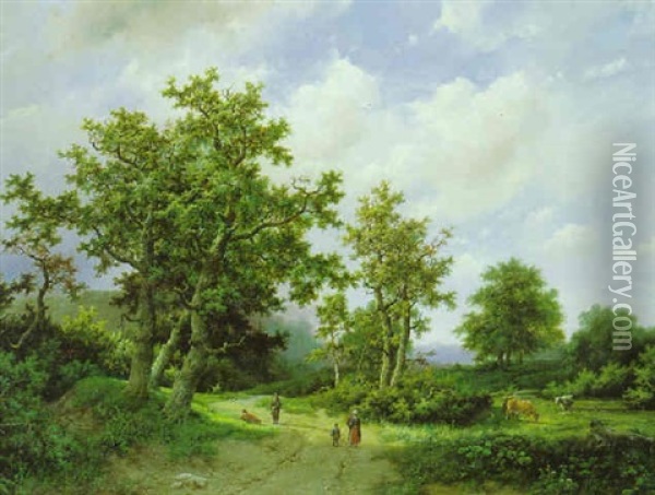 Bewaldete Landschaft Mit Wanderern Oil Painting - Marinus Adrianus Koekkoek