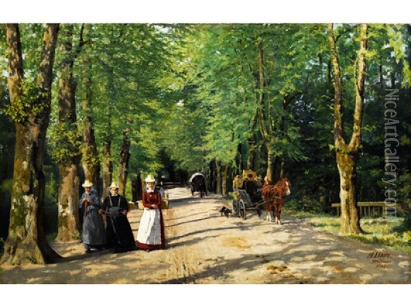 Allee Mit Fuhrwerk Und Fussgangern Oil Painting - Hermann Linde