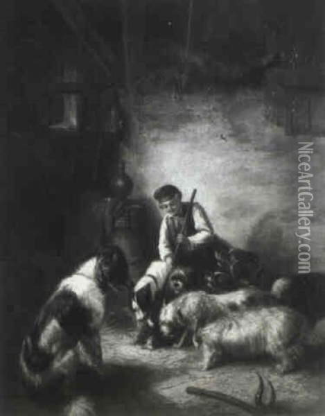 Dogs In A Barn Oil Painting - Zacharias Noterman