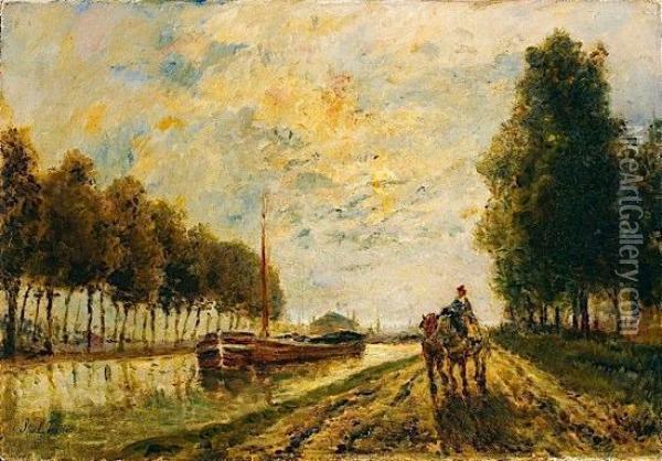 Le Canal De L'ourcq Oil Painting - Stanislas Lepine