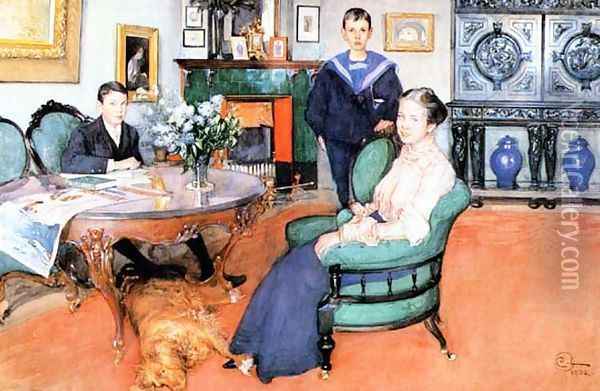 Hakon, Daga And Edgar Oil Painting - Carl Larsson