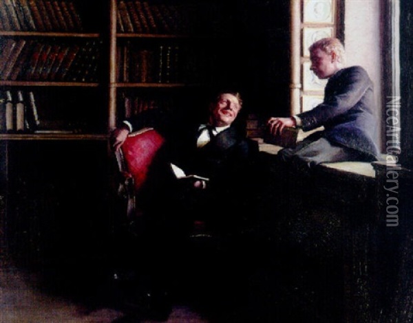 In The Library Oil Painting - Peter Vilhelm Ilsted