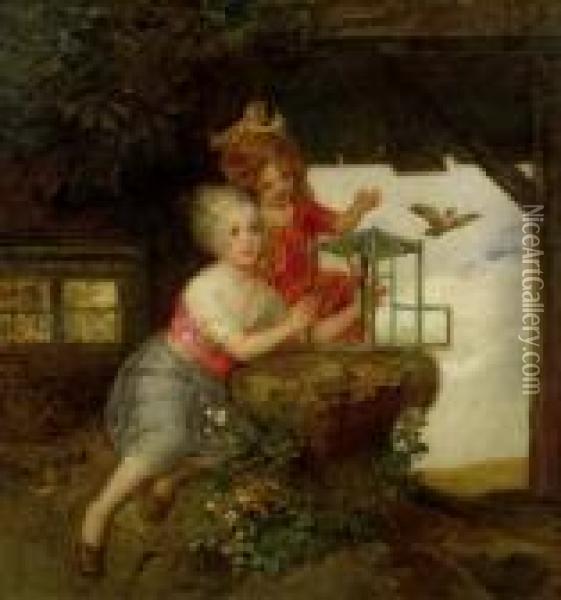 Kinder Beim Spielen Oil Painting - Eduard Veith