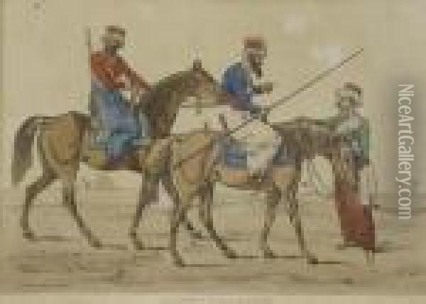 Set Of Three 19th Century Coloured Prints Of Egyptiancavalry Oil Painting - Henry Thomas Alken