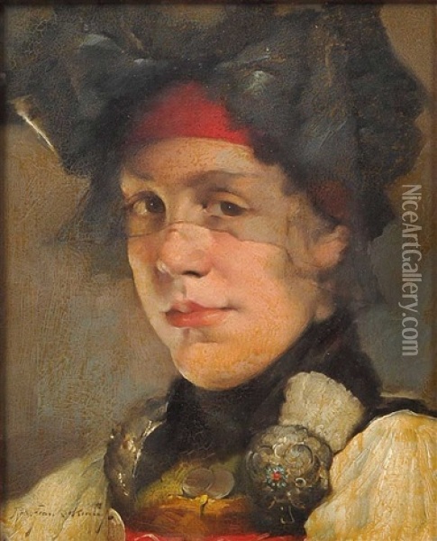 Junge Dachauerin (brustbild) Oil Painting - Robert Frank-Krauss