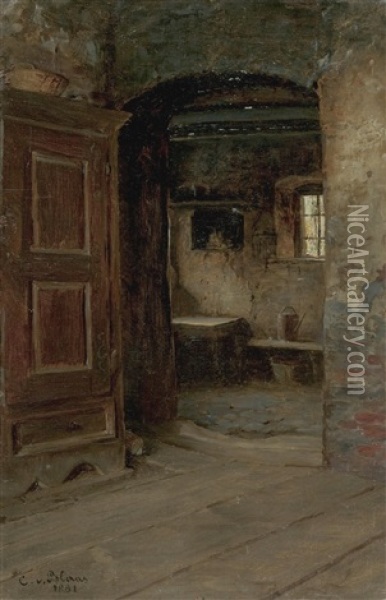 Interieur Eines Bauernhauses Oil Painting - Karl von Blaas