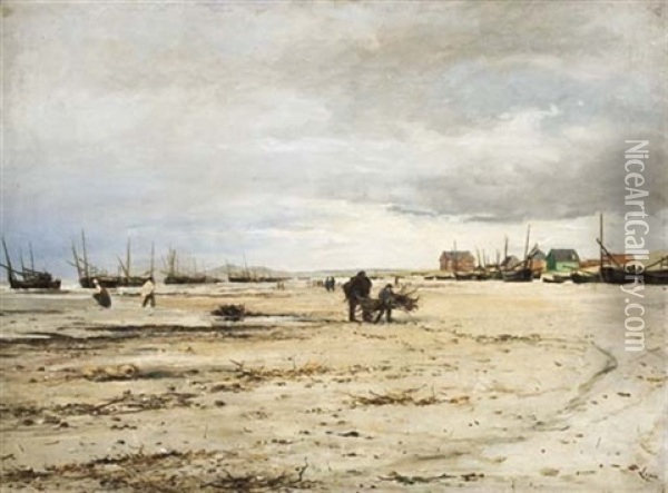 La Plage De Berck A Maree Basse Oil Painting - Ludovic Lepic