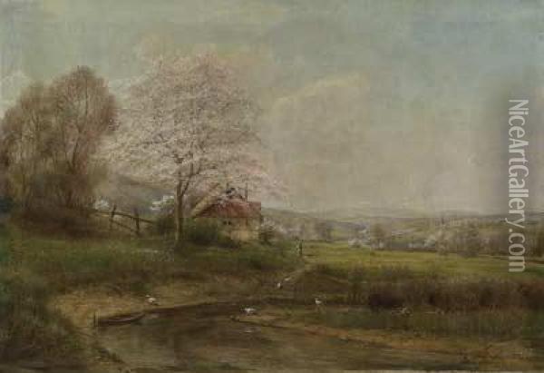 Taunuslandschaft Im Fruhling Mit Gehoft Und Dorf Oil Painting - Julius Dielmann