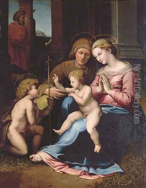 The Holy Family with the Infant Saint John the Baptist and Saint Elizabeth Oil Painting - Leonardo Da Pistoia