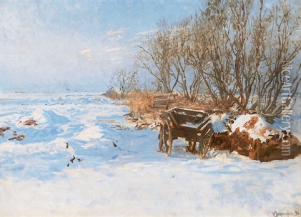 Winter Landscape With Cart Oil Painting - Viggo Johansen