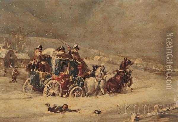 Royal Mail Coach In Deep Snow Oil Painting - Charles Cooper Henderson