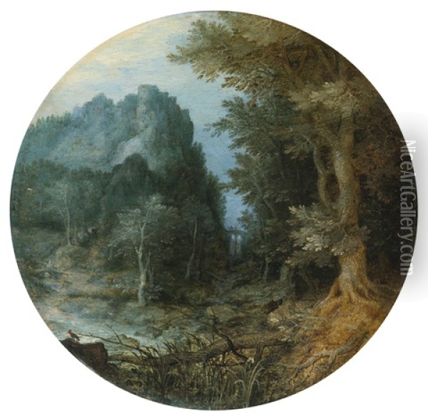 Rocky Forest Landscape With Castle Oil Painting - Jan Brueghel the Elder