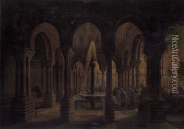 The Cloister Garden Of Monreale Near Palermo Oil Painting - Carl Ludwig Rundt