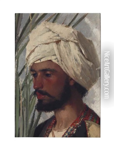 Portrait Study (man In Turban) Oil Painting - Louis Comfort Tiffany