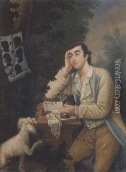 A Young Man Contemplating While Reading Rousseau's La Nouvelle Heloise Oil Painting - Johann Christoph Handke