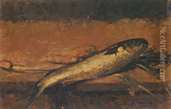 Still Life With Fish Oil Painting - Nikiforos (Nicephore) Lytras