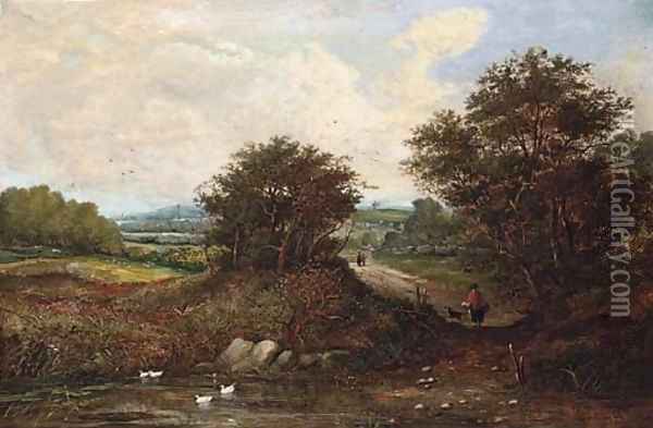 Figures in an extensive landscape Oil Painting - Henry Jutsum