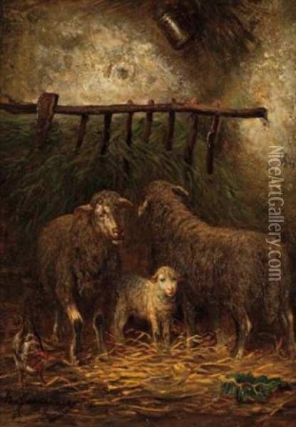 Sheep In A Manger Oil Painting - Charles Emile Jacque