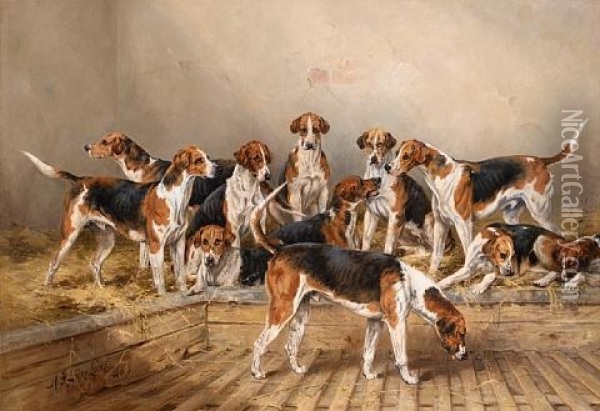 A Group Of Percy Bitches - "needful", "ruby", "priceless", "susan", "dairy Maid", "nickname" And "stella" Oil Painting - Henry Frederick Lucas Lucas