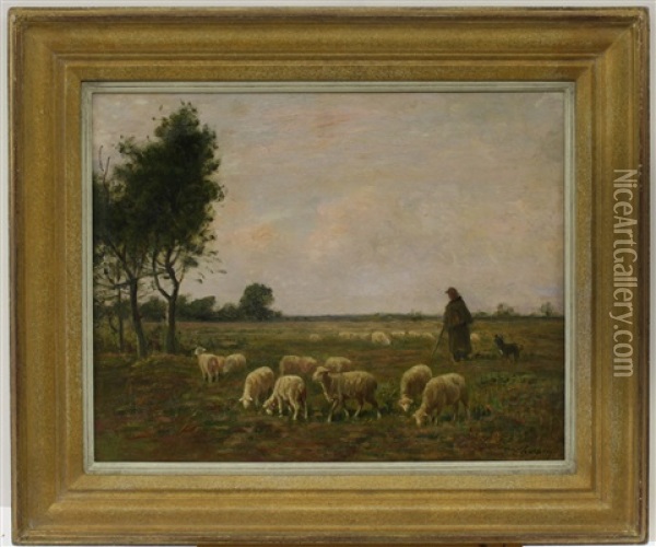 Herder Met Zijn Hond En Schaapskudde Oil Painting - Albert Chaprin