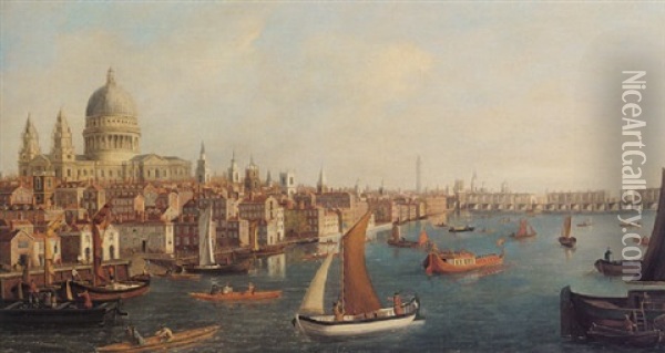 View Of St Paul's Cathedral From The Thames Oil Painting - William James