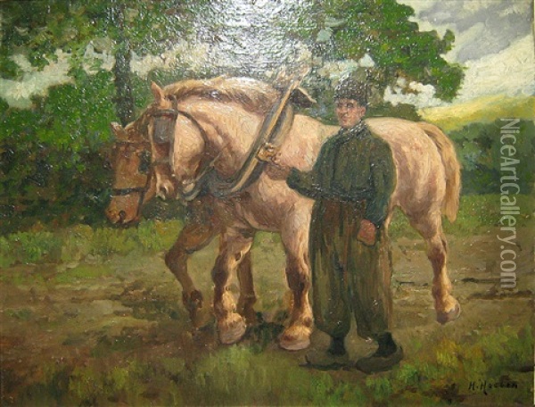 Boer Met Paarden Oil Painting - Henri Houben