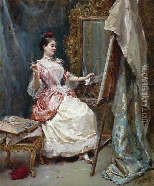 La Pintora (aline) Oil Painting - Raimundo de Madrazo y Garreta