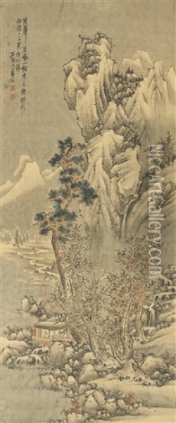 Conversing On Ancient Matters In Snowy Mountains Oil Painting -  Lan Ying