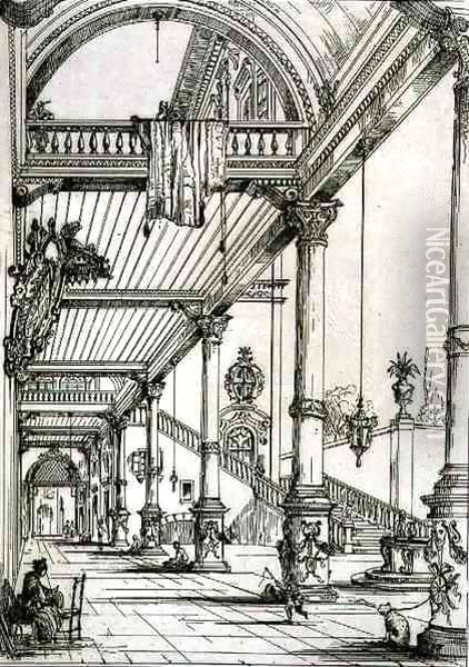 Atrium of a Palace, in Genes, from 'Art and Industry' Oil Painting - Jean Francois Albanis de Beaumont