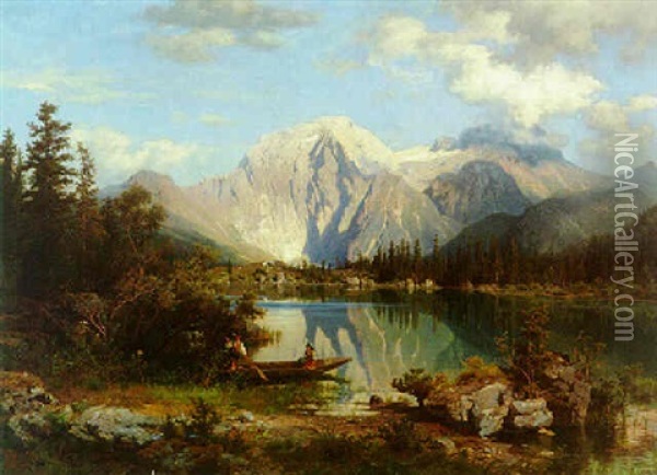 Am Bergseeufer Oil Painting - August Wilhelm Leu